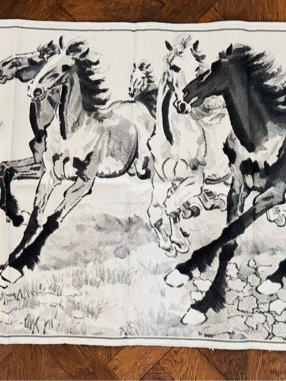 Black and White Wild Horses Chinese Woven Tapestry